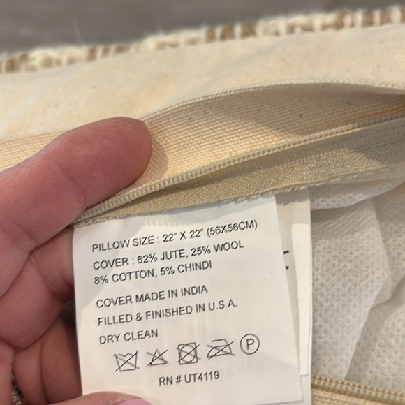 Geometric Tonal Weave Checkered contrast stitching pillow,solid tan zipper back - Picture 6 of 9